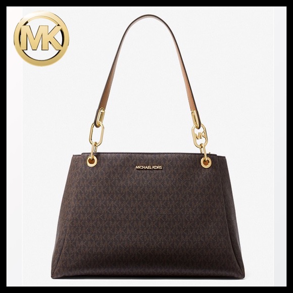 MICHAEL KORS Large Logo Shoulder Bag Color: Brown MK Logo - Picture 2 of 10